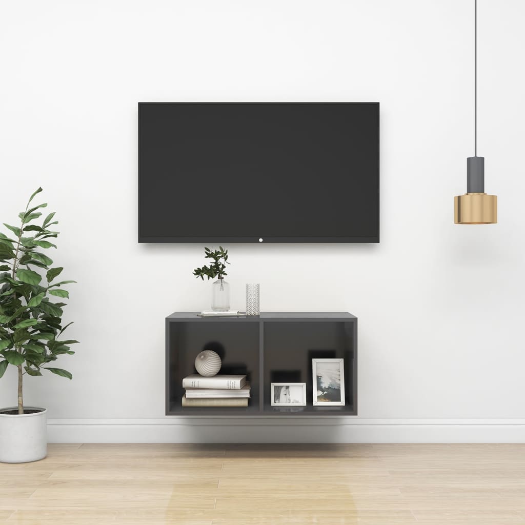 vidaXL Mueble de pared para TV madera contrachapada gris 37x37x72 cm