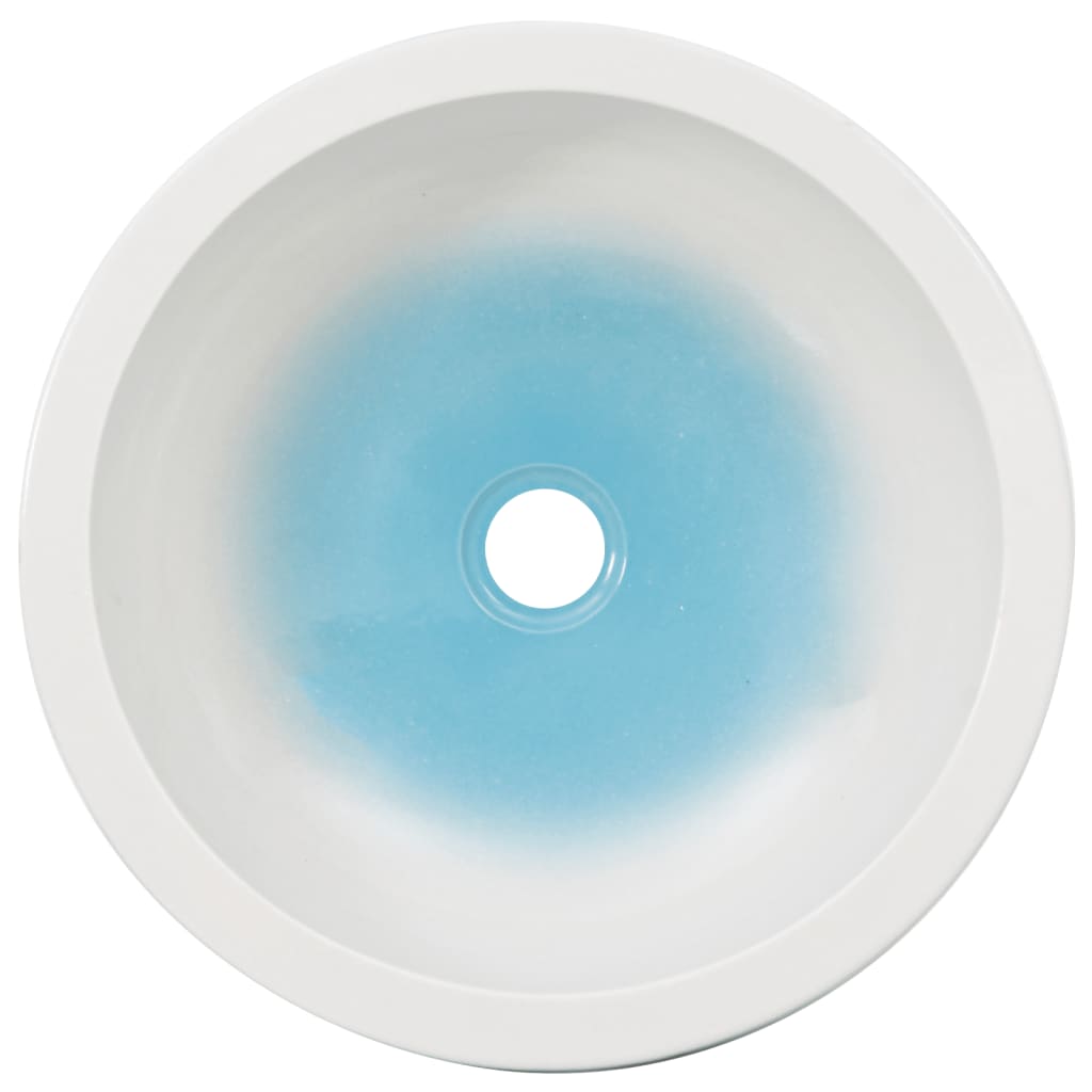 vidaXL Lavabo sobre encimera redondo cerámica blanco y azul Φ41x14 cm