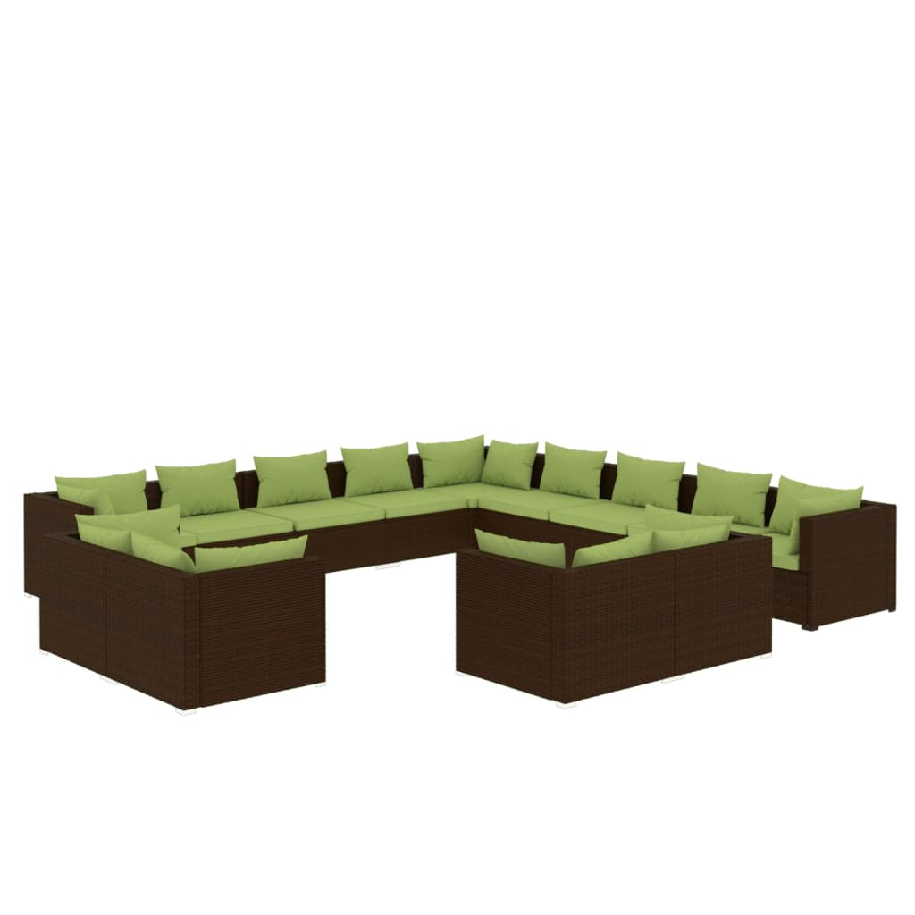 vidaXL Set muebles de jardín 13 piezas cojines ratán sintético marrón