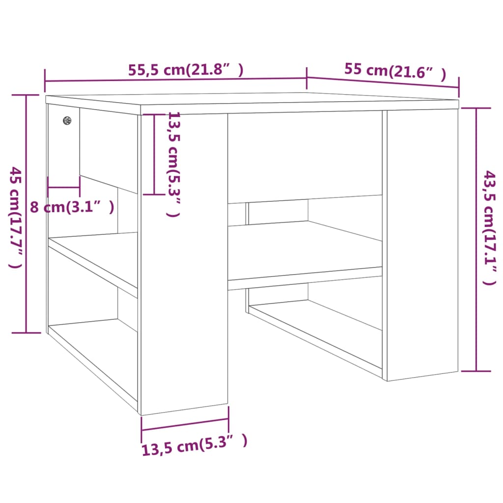 vidaXL Mesa de centro madera contrachapada roble Sonoma 55,5x55x45 cm