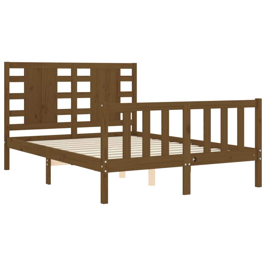 vidaXL Estructura de cama matrimonio con cabecero madera marrón miel