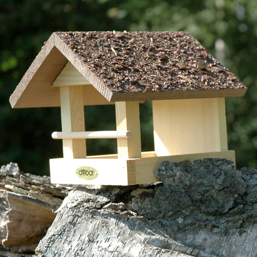 dobar Comedero de pájaros forma de casa tejado corteza natural marrón