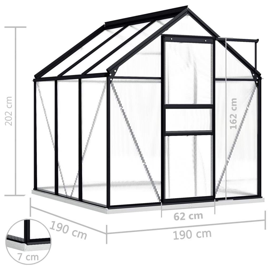 vidaXL Invernadero con estructura base aluminio gris antracita 3,61 m²