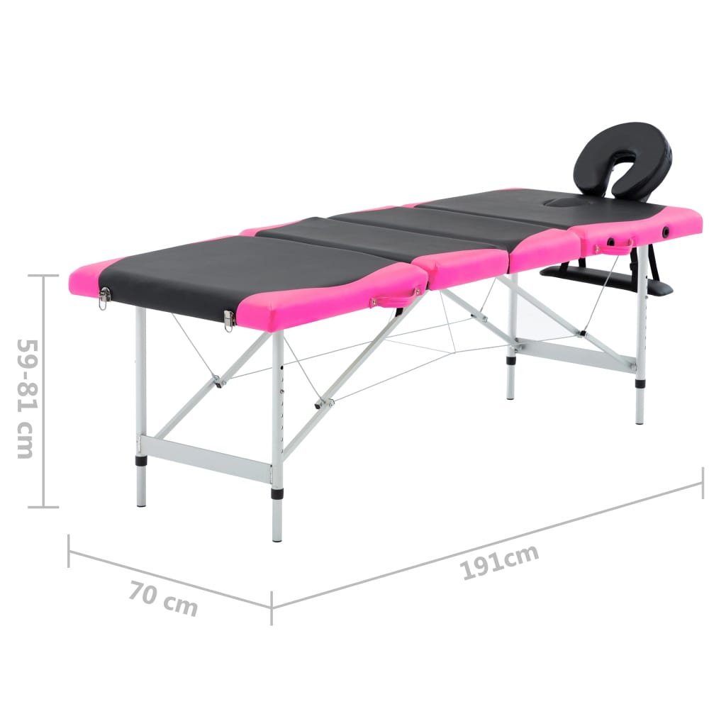 vidaXL Camilla de masaje plegable 4 zonas aluminio negro y rosa