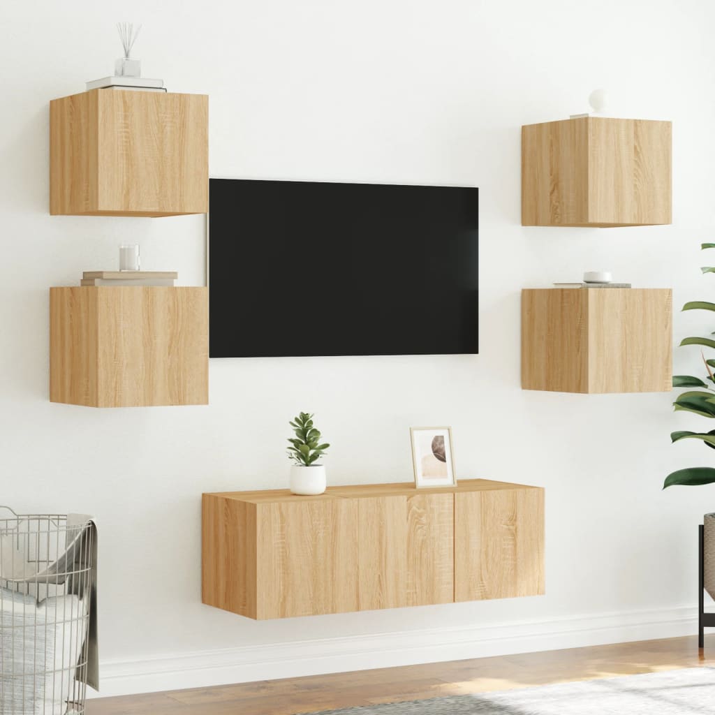 vidaXL Mueble de TV de pared con luces LED roble Sonoma 30,5x35x30 cm