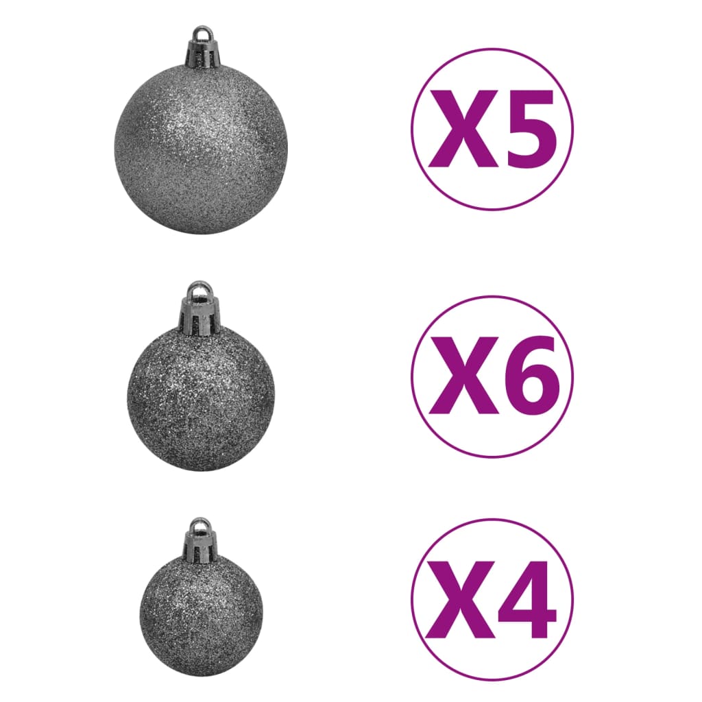 vidaXL Medio árbol de Navidad con luces y bolas blanco 180 cm