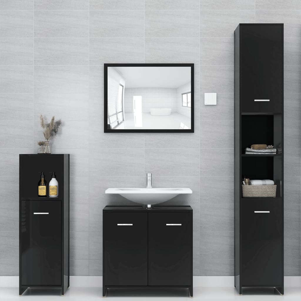 vidaXL Juego muebles de baño 3 pzas madera de ingeniería negro