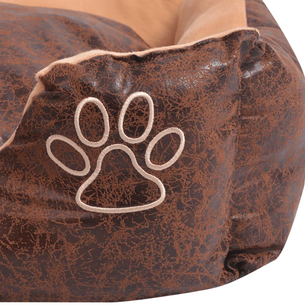 vidaXL Cama para perro con cojín PU cuero artificial talla M marrón