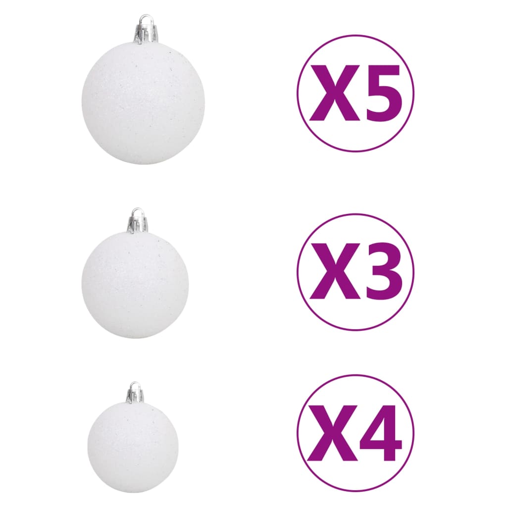 vidaXL Árbol de Navidad delgado con luces y bolas blanco 210 cm