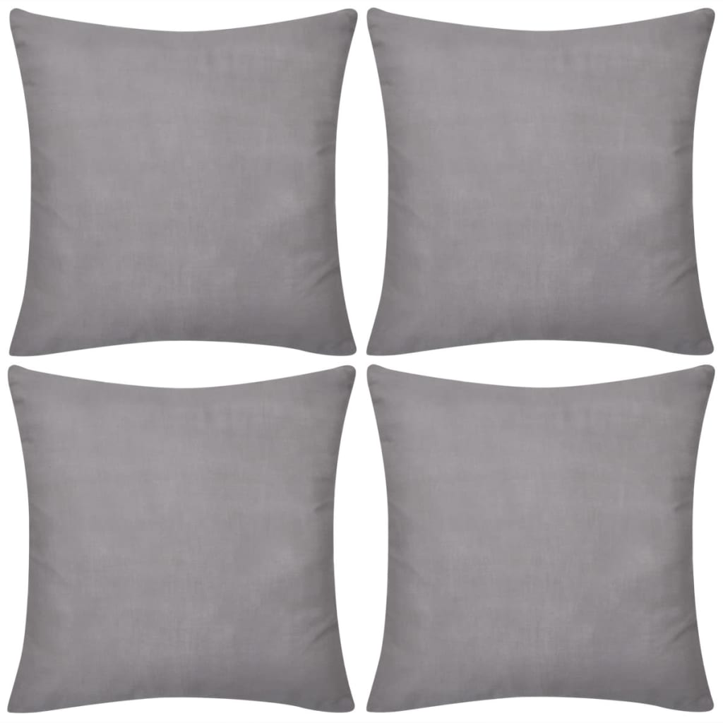 4 fundas grises para cojines de algodón, 40 x 40 cm