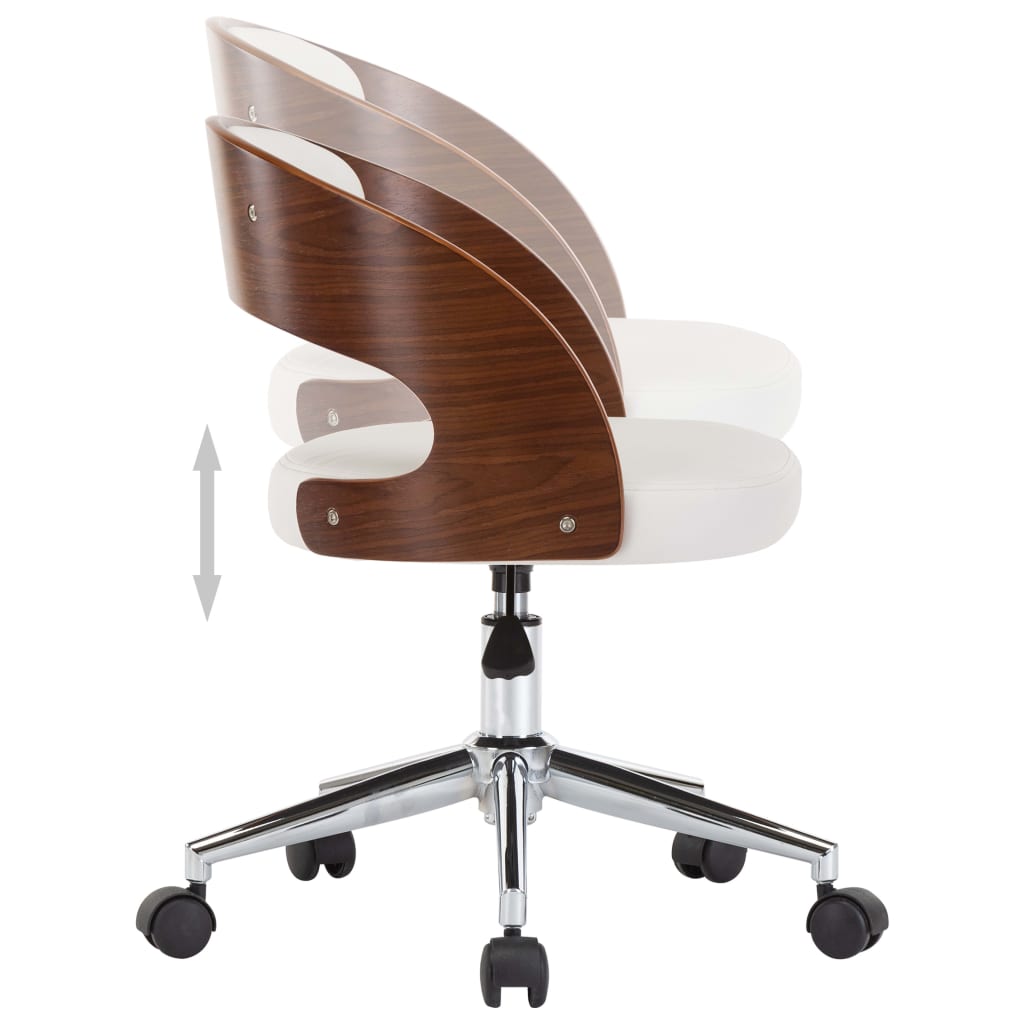 vidaXL Silla oficina giratoria madera curvada cuero sintético blanco