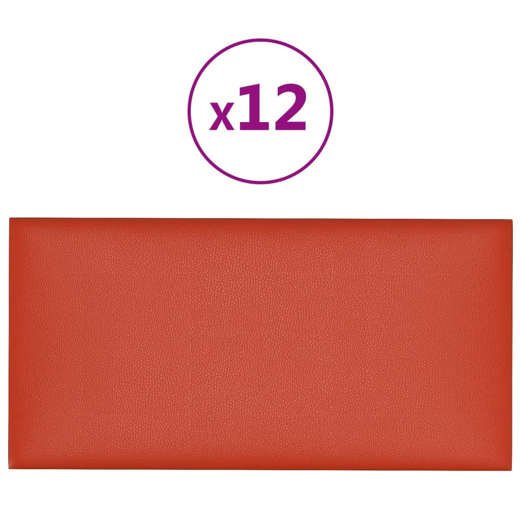 vidaXL Paneles de pared 12 uds cuero PE rojo 60x30 cm 2,16 m²
