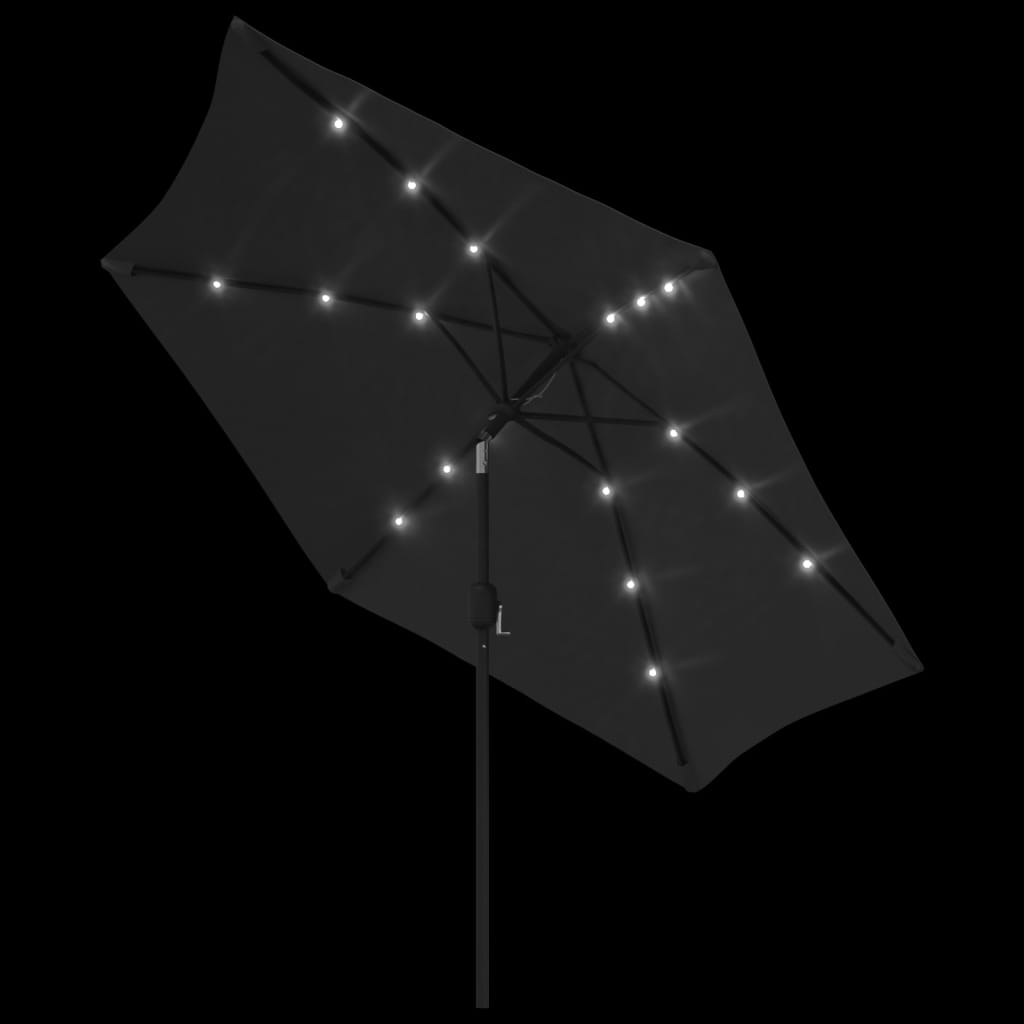 vidaXL Sombrilla de jardín con luces LED palo de acero negro 300 cm