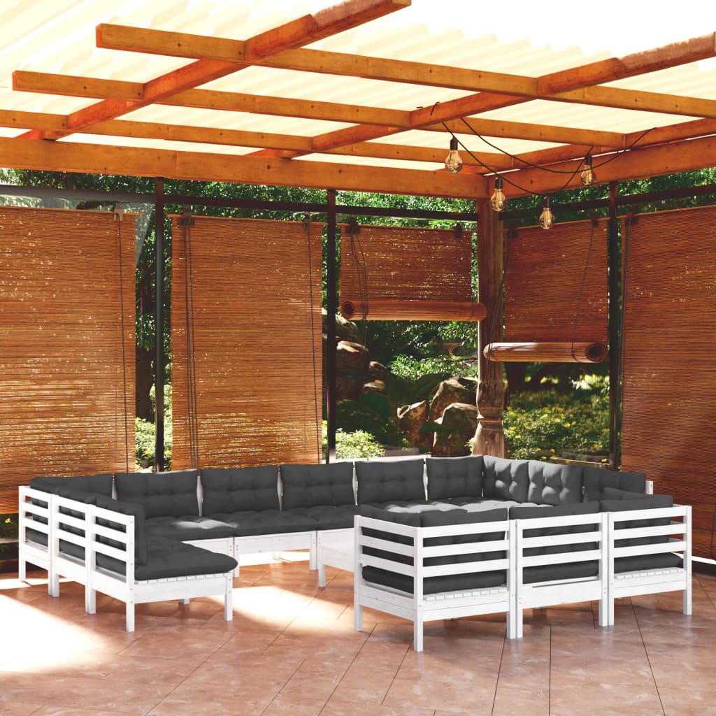 vidaXL Muebles de jardín 14 pzas con cojines blanco madera de pino