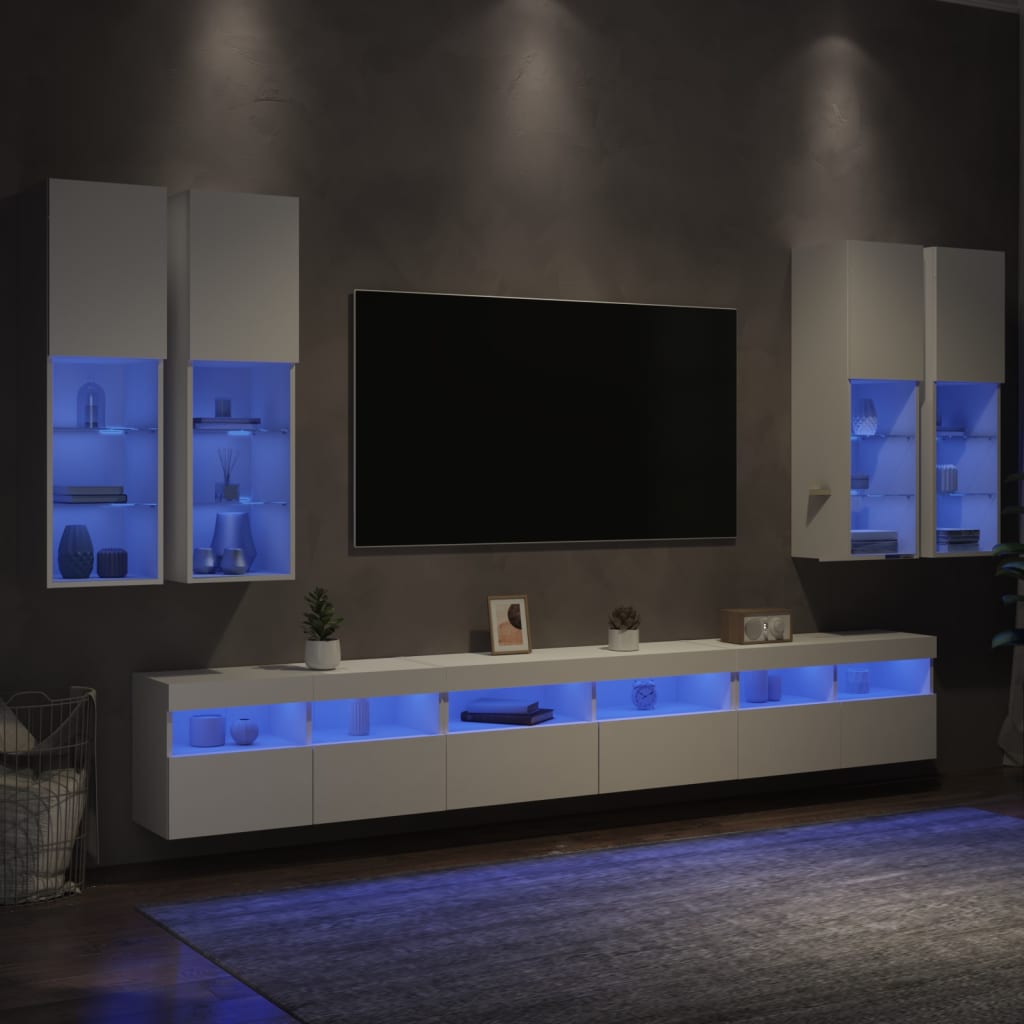 vidaXL Mueble de pared de TV con luces LED 7 piezas blanco