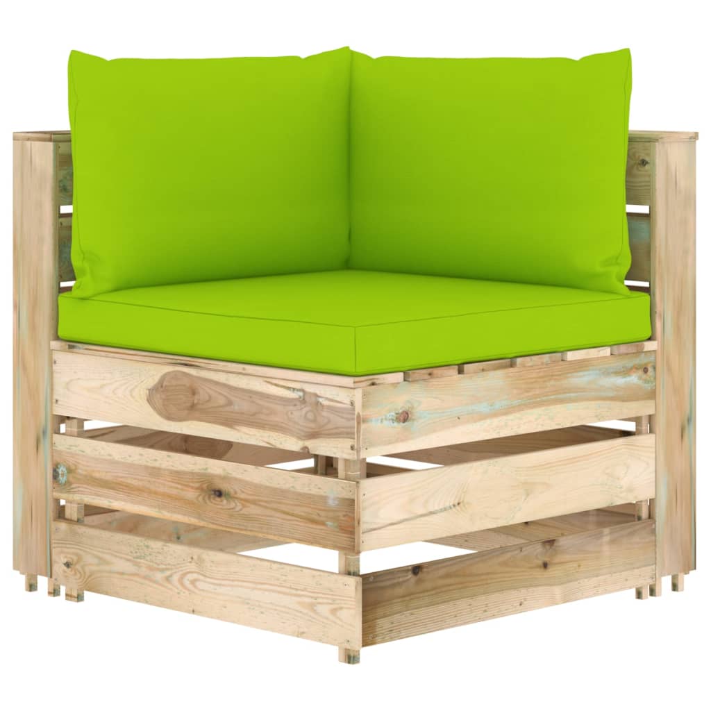 vidaXL Muebles de jardín 7 piezas con cojines madera impregnada verde