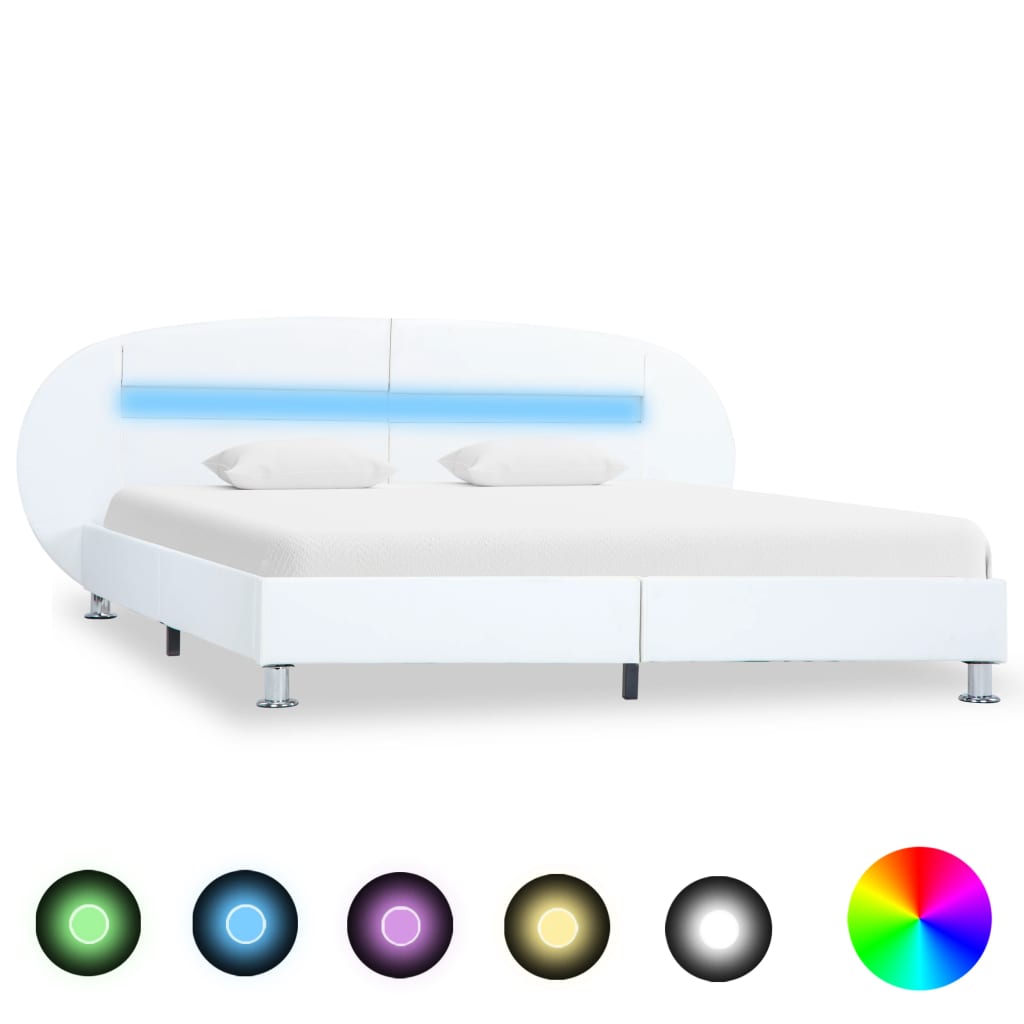 vidaXL Estructura de cama con LED cuero sintético blanco 180x200 cm