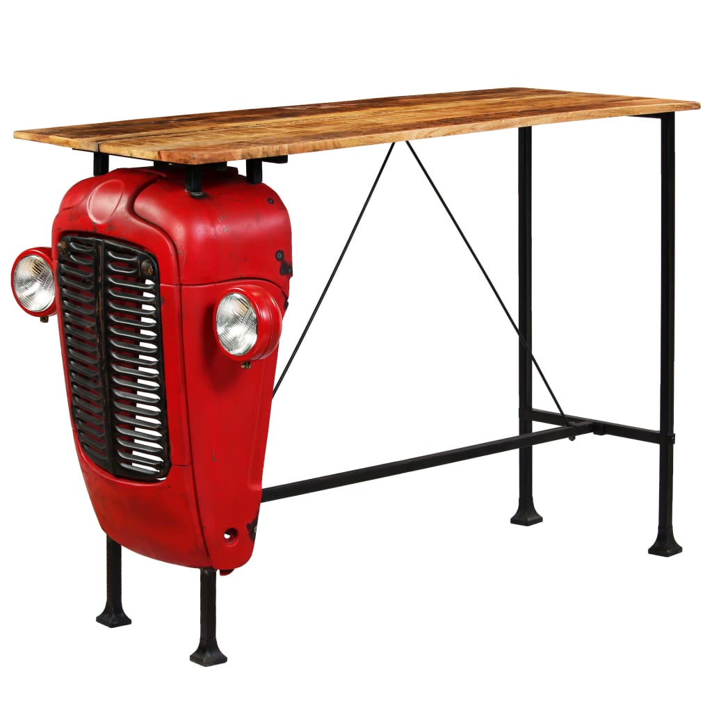 vidaXL Mesa de bar de tractor madera maciza mango rojo 60x150x107 cm