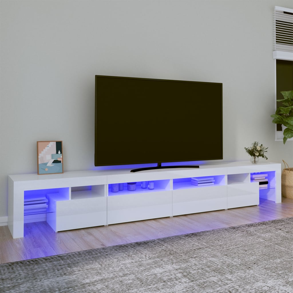 vidaXL Mueble de TV con luces LED blanco brillante 260x36,5x40 cm