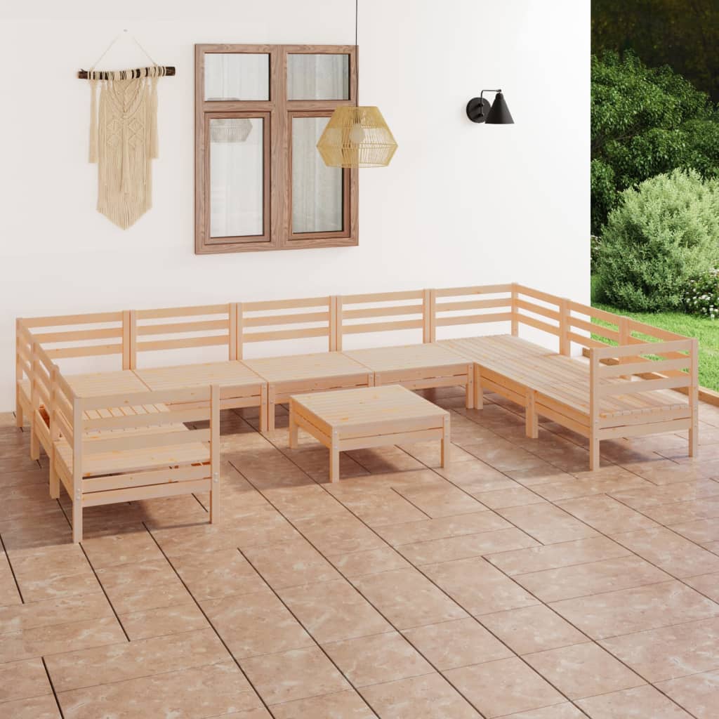 vidaXL Juego muebles de jardín 10 piezas madera maciza pino