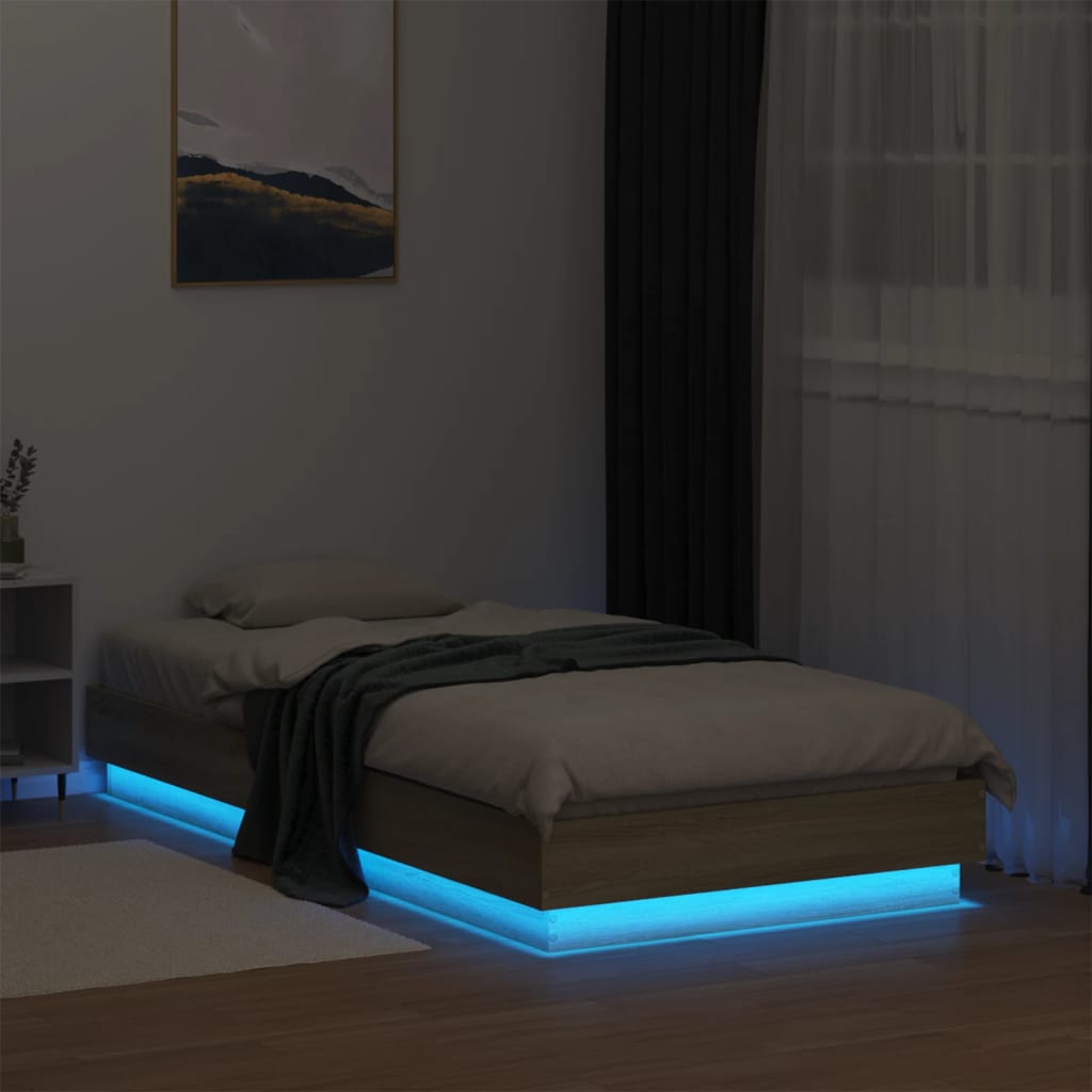 vidaXL Estructura de cama con luces LED roble Sonoma 90x190 cm