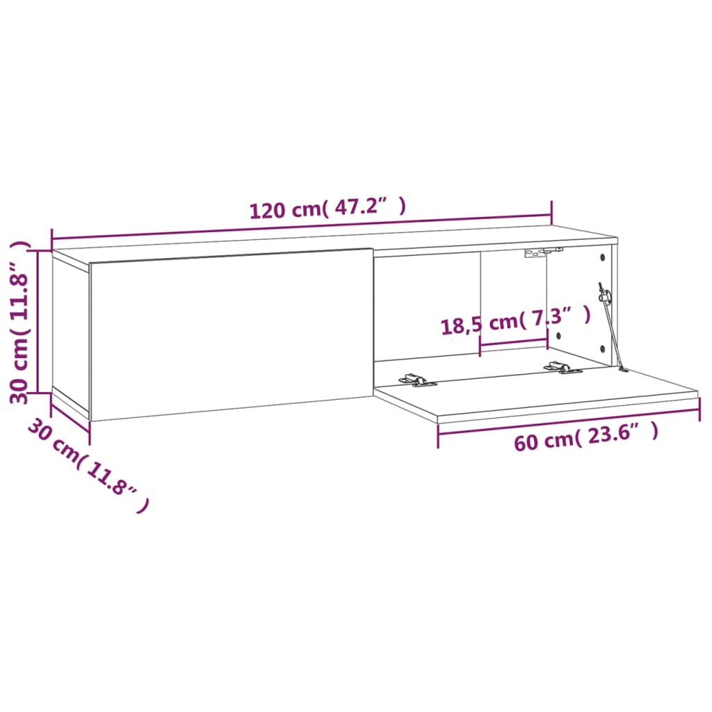 vidaXL Mueble de pared TV contrachapado roble ahumado 120x30x30 cm