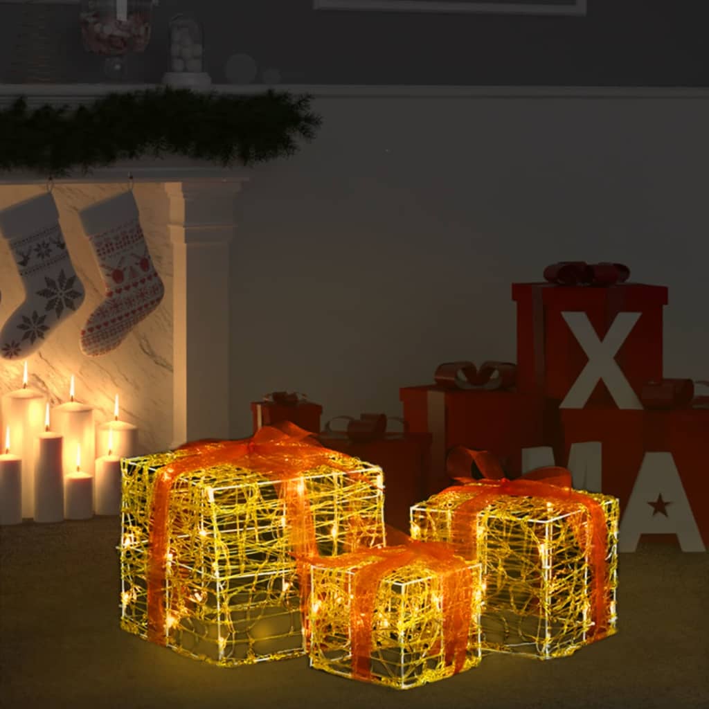 vidaXL Caja decorativa de regalo Navidad acrílico 3 pzas blanco cálido
