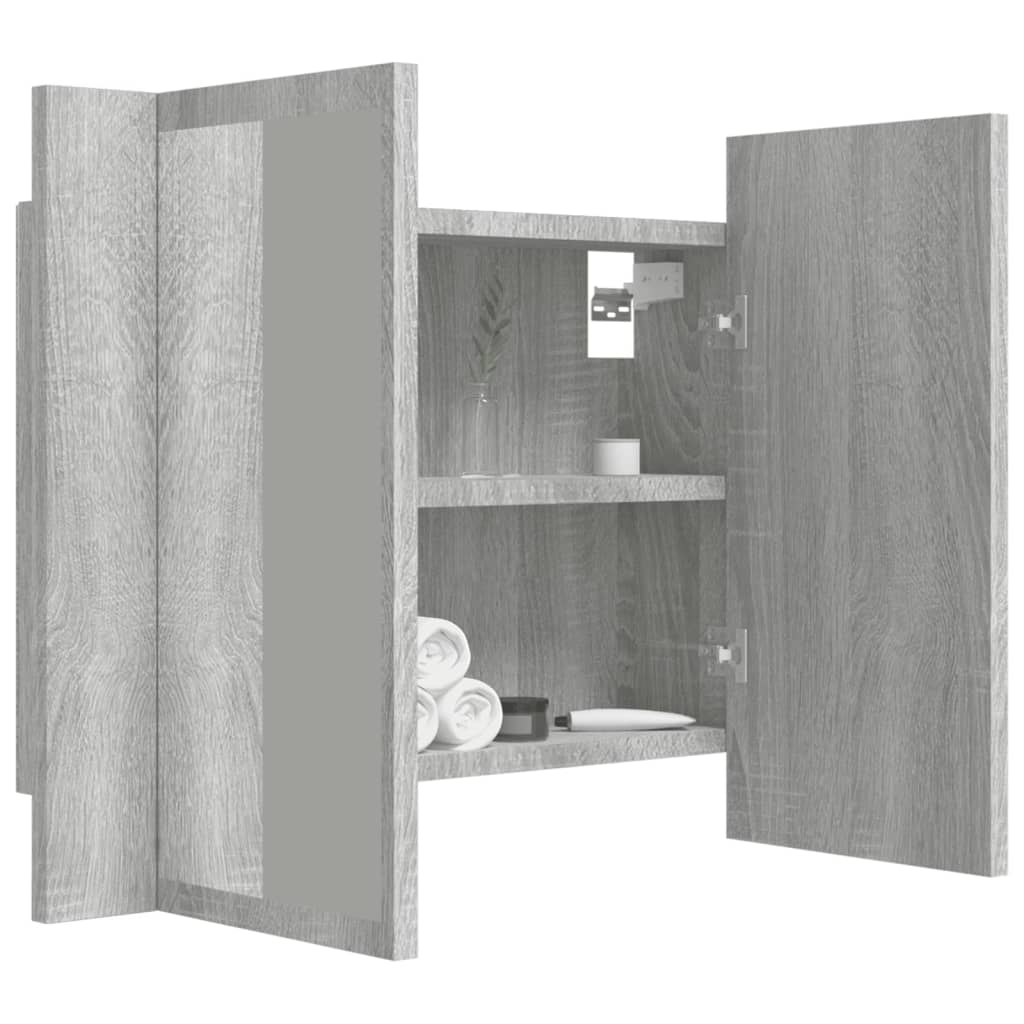 vidaXL Armario con espejo y LED madera contrachapada gris 60x12x45 cm