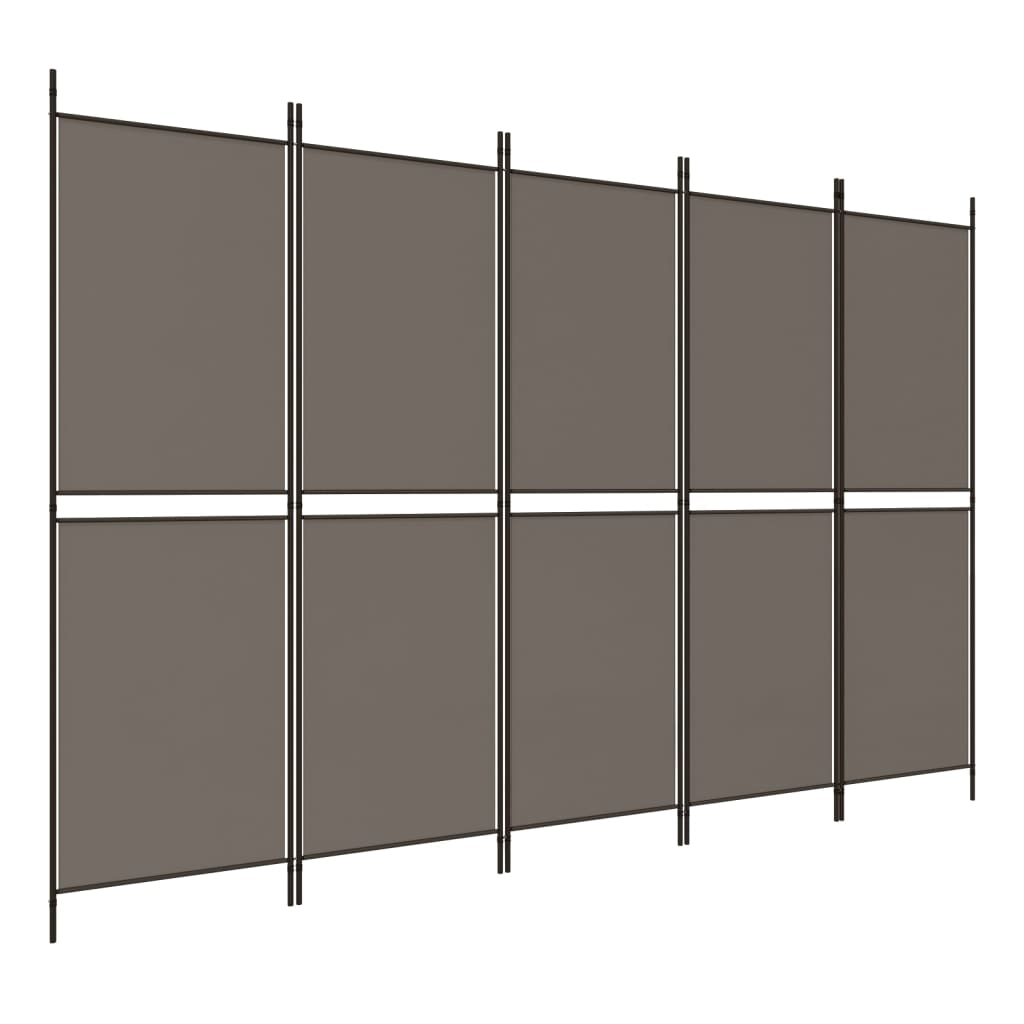 vidaXL Biombo divisor de 5 paneles de tela gris antracita 250x180 cm