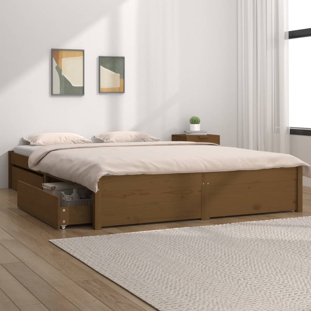 vidaXL Estructura de cama con cajones doble marrón miel 135x190 cm
