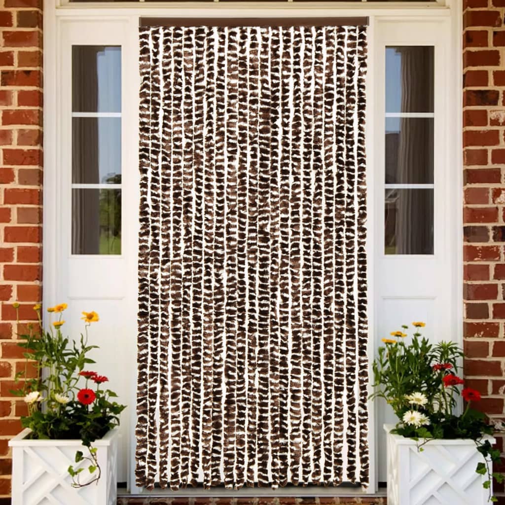 vidaXL Cortina mosquitera de chenilla marrón y blanca 56x185 cm