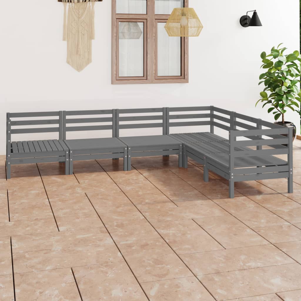 vidaXL Juego de muebles de jardín 6 piezas madera maciza de pino gris