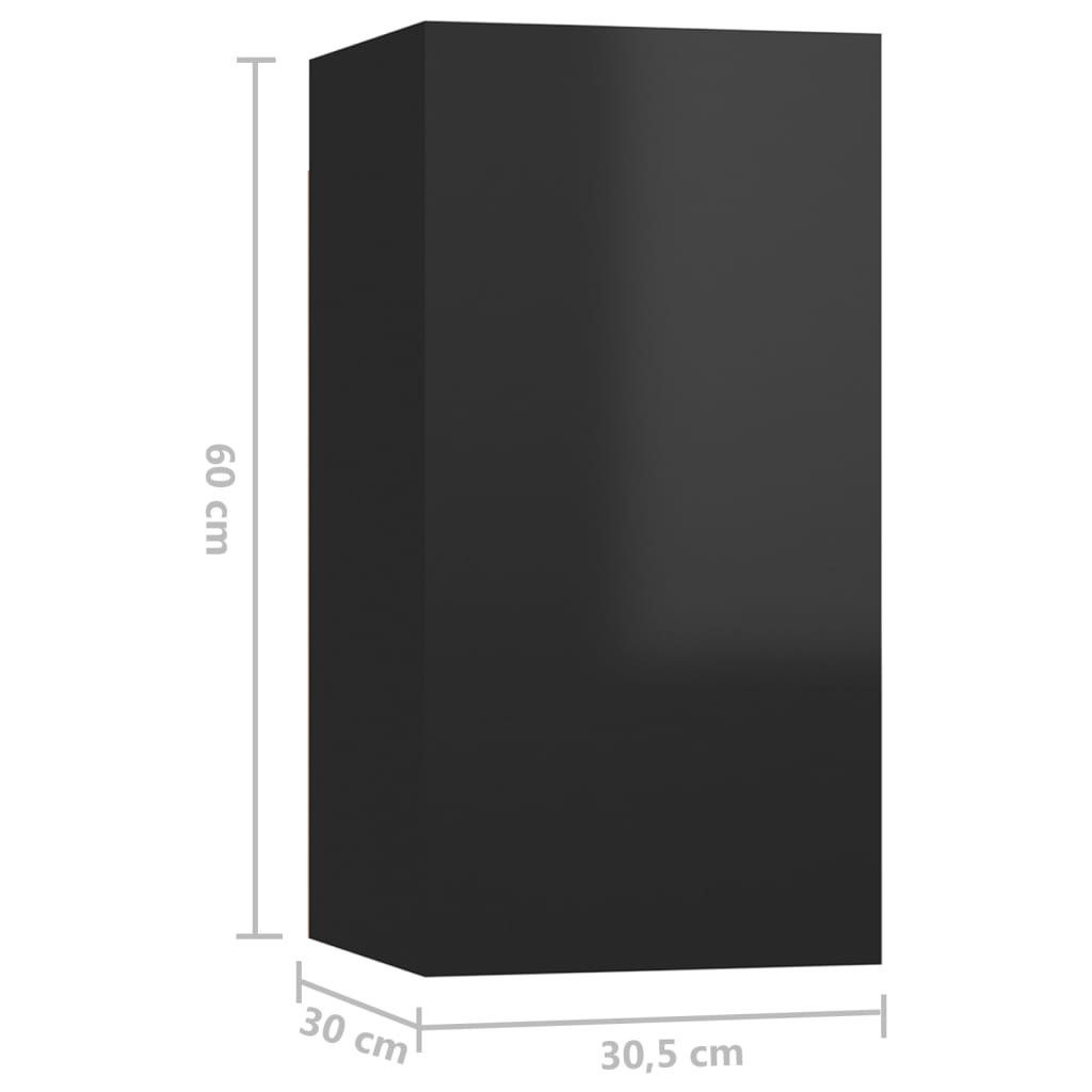 vidaXL Muebles TV 2 uds madera contrachapada negro brillo 30,5x30x60cm