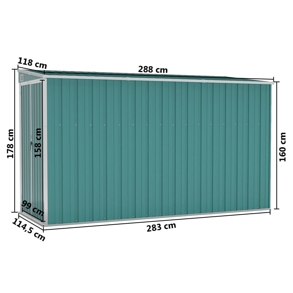 vidaXL Cobertizo de jardín pared acero galvanizado verde 118x288x178cm