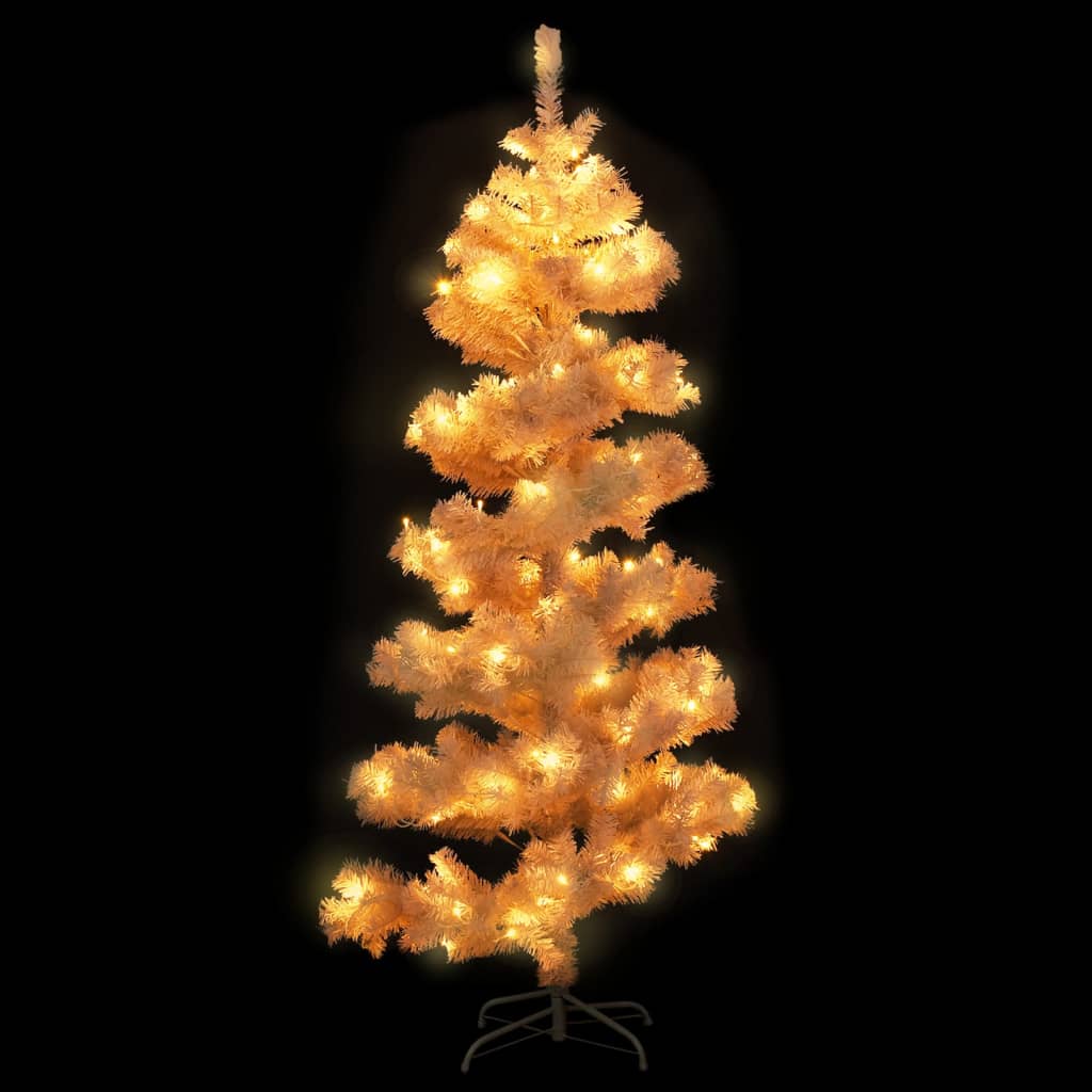 vidaXL Árbol de Navidad en espiral con luces y soporte blanco 180 cm