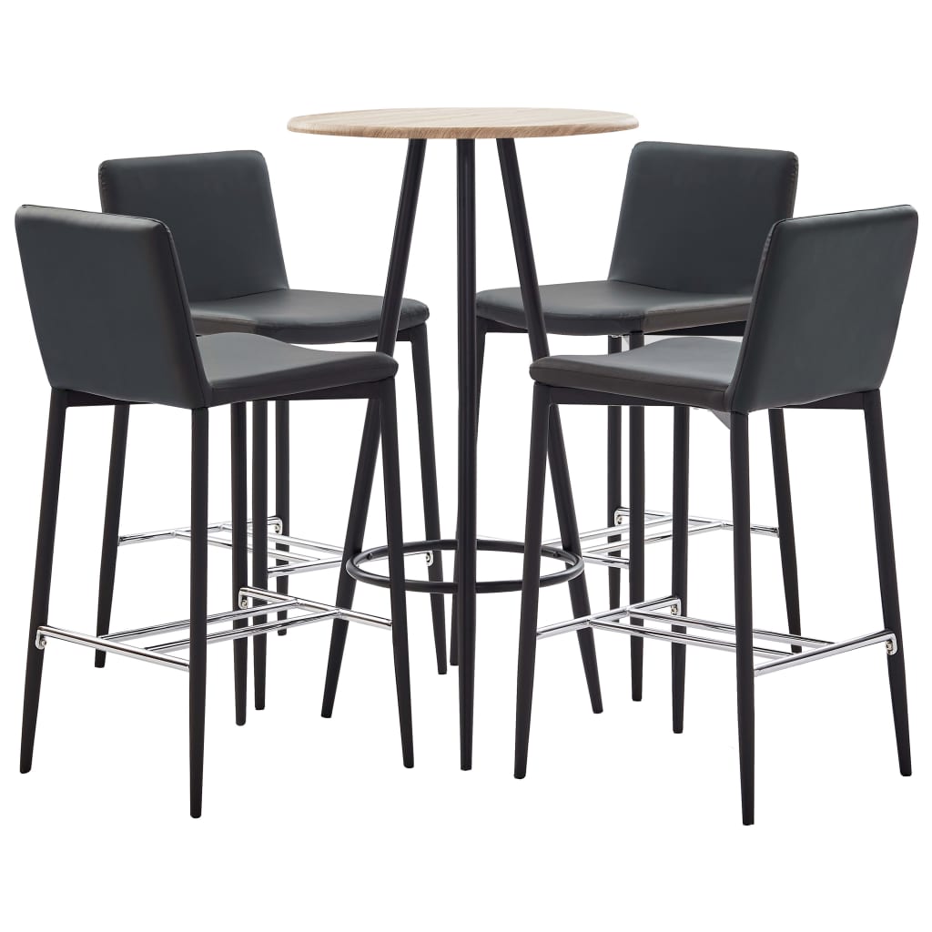 vidaXL Set mesa alta y taburetes de bar 5 piezas cuero sintético gris
