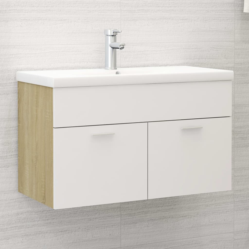 vidaXL Armario para lavabo contrachapada blanco roble 80x38,5x46 cm