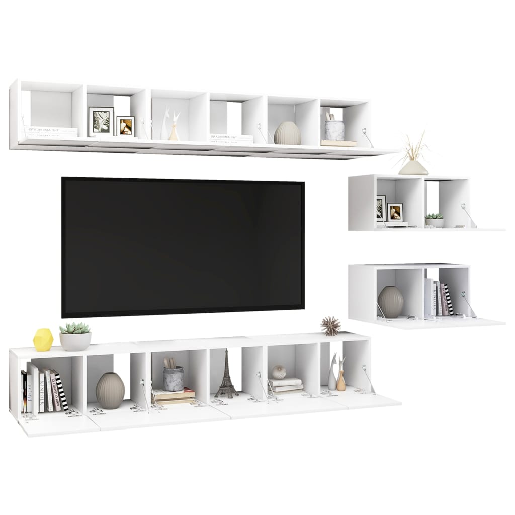vidaXL Mueble de TV 8 piezas de madera contrachapada blanco