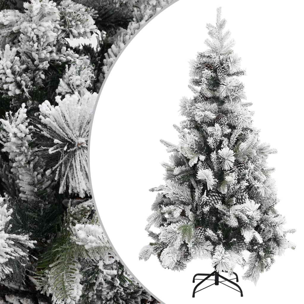 vidaXL Árbol de Navidad con nieve flocada y piñas PVC y PE 225 cm