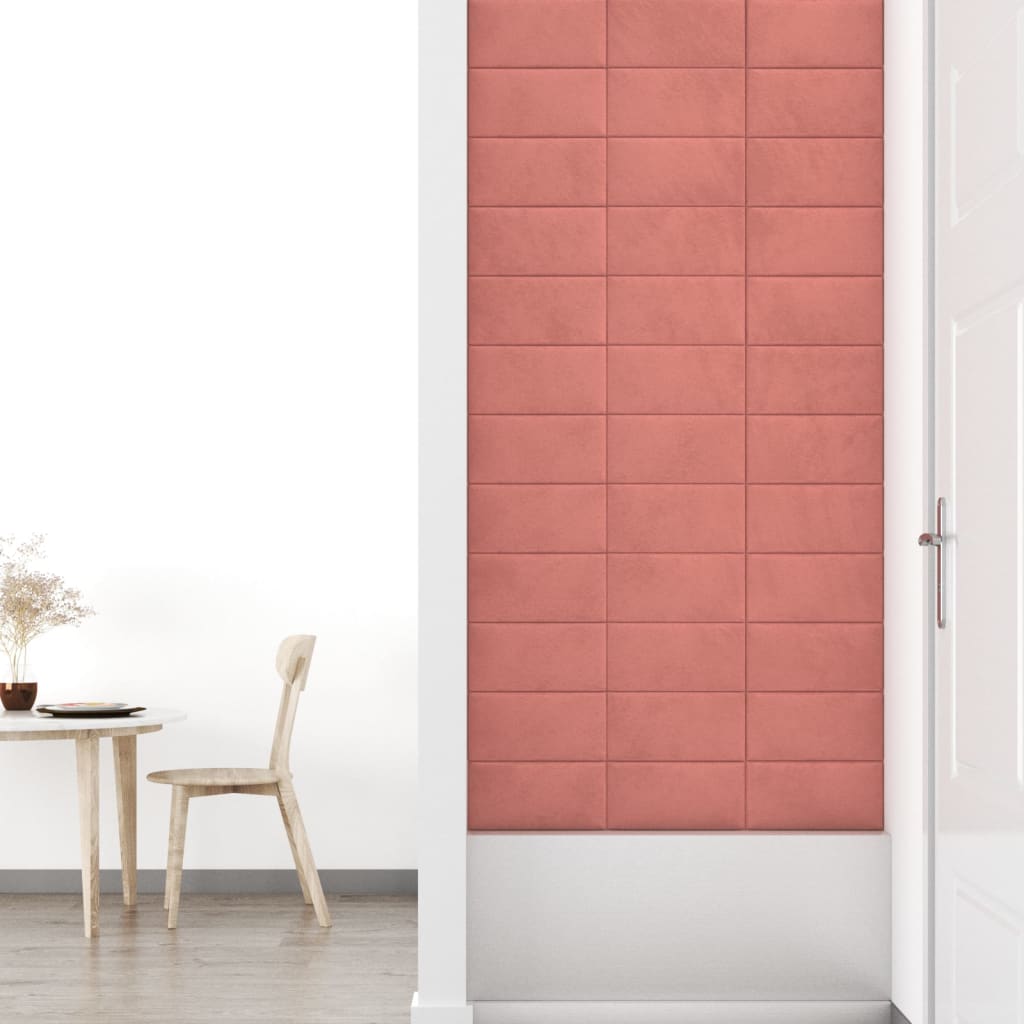 vidaXL Paneles de pared 12 uds terciopelo rosa 30x15 cm 0,54 m²