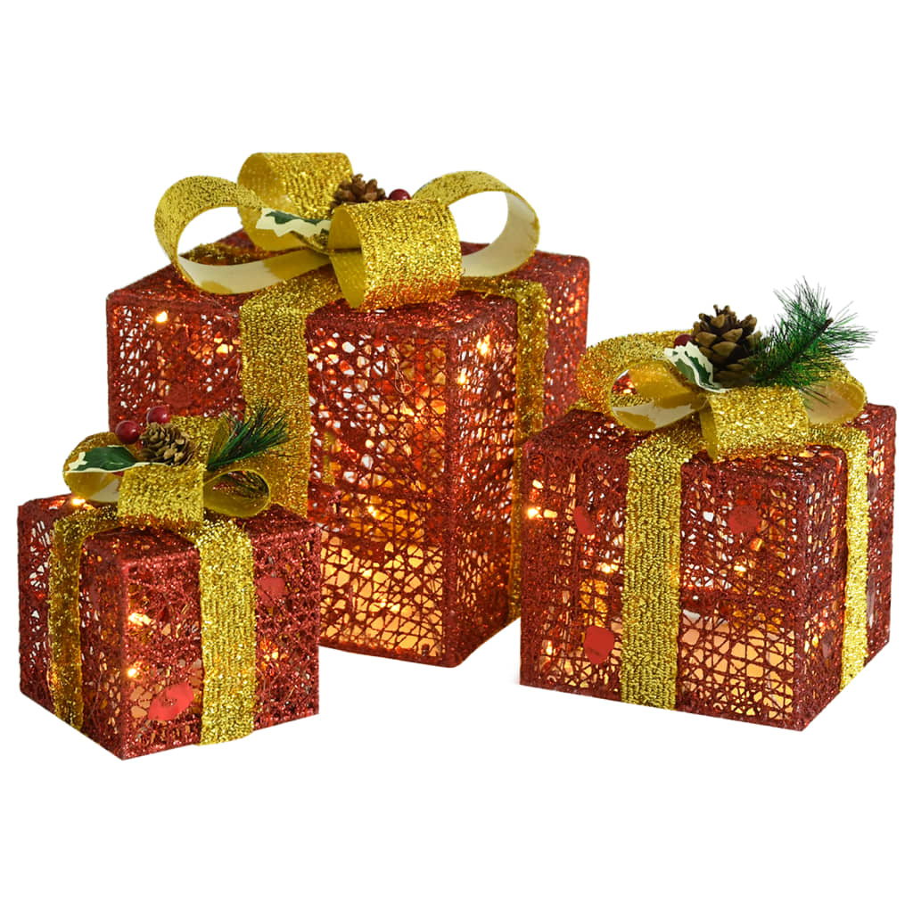 vidaXL Caja regalo decorativa Navidad 3 pzas rojo exterior/interior