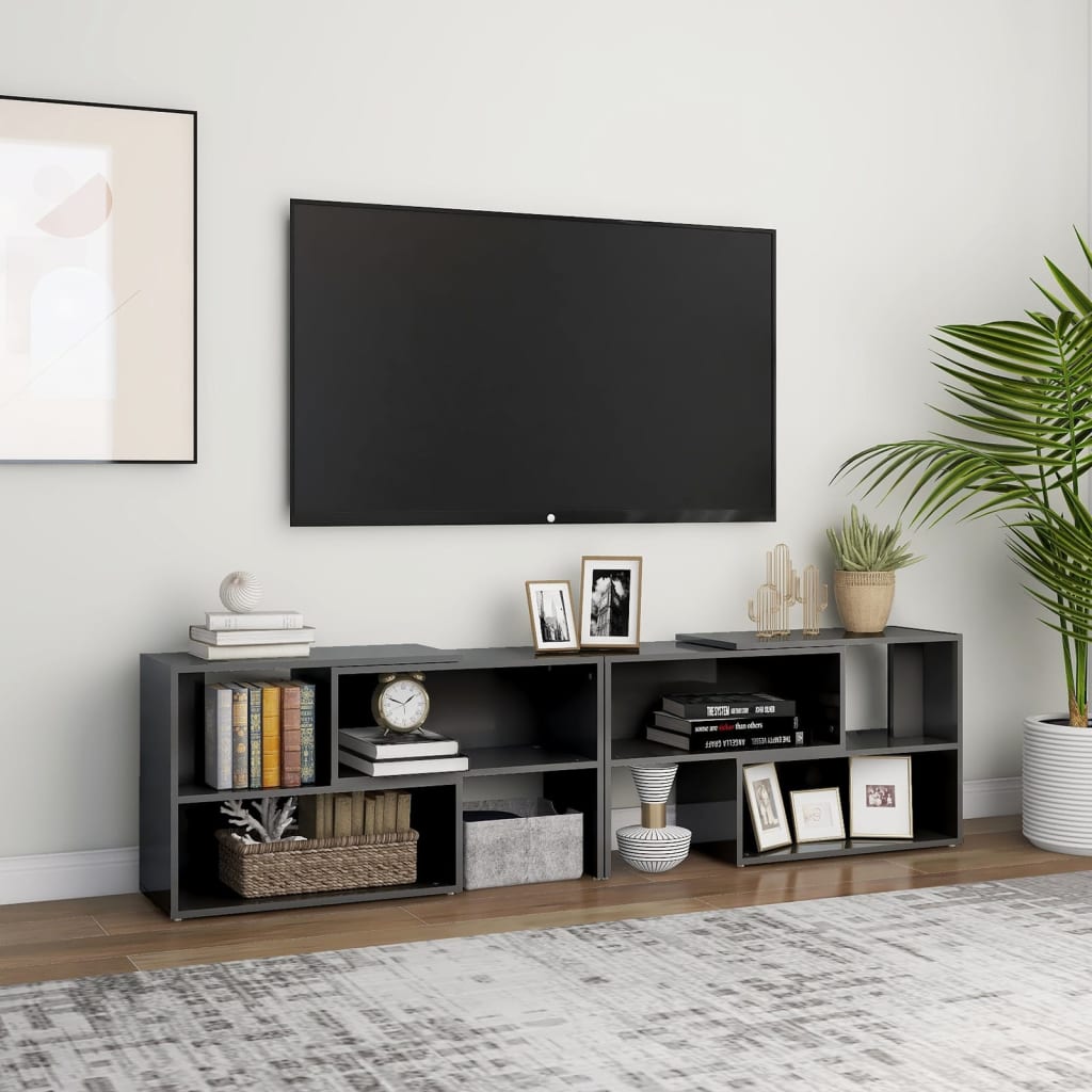 vidaXL Mueble de TV madera contrachapada gris brillante 149x30x52 cm