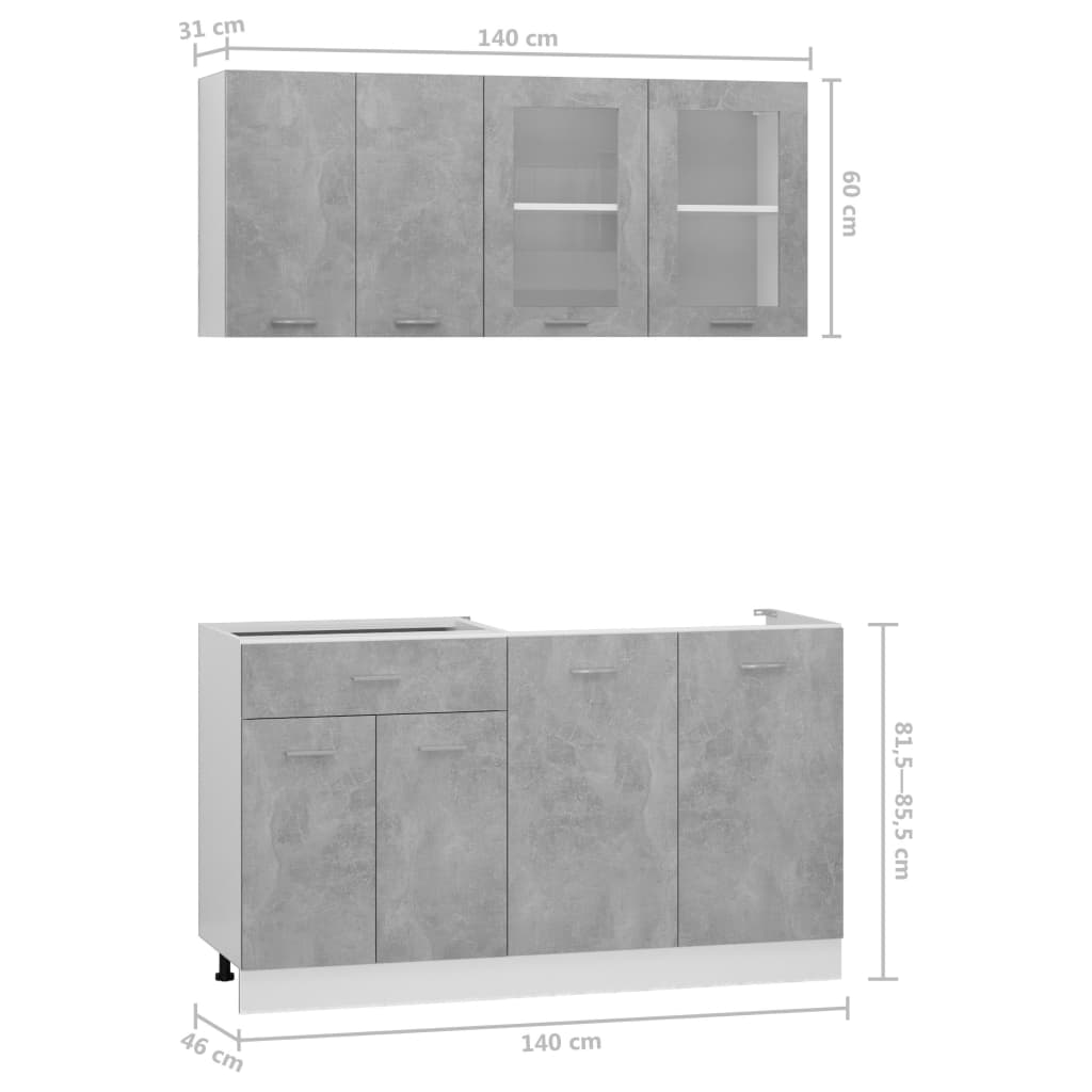 vidaXL Juego muebles de cocina 4 pzas madera ingeniería gris hormigón