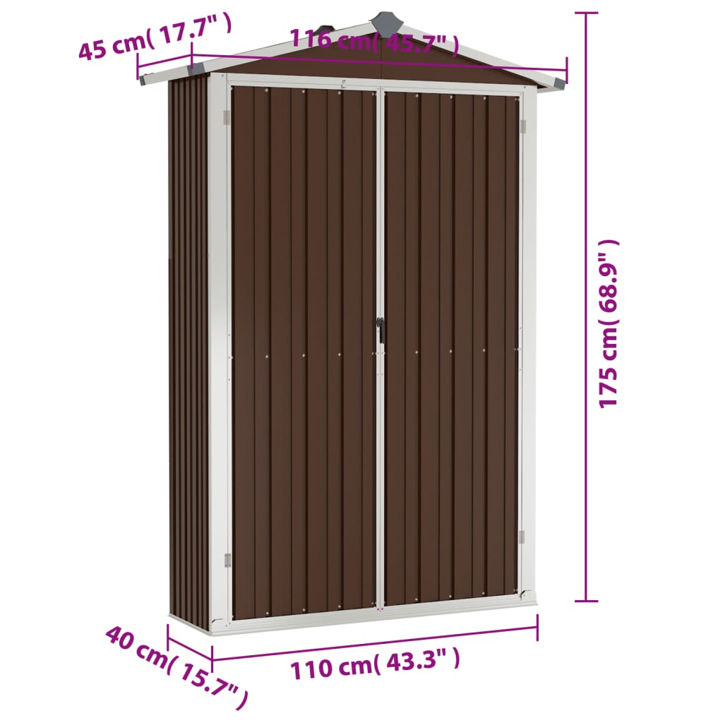 vidaXL Cobertizo de jardín acero galvanizado marrón 107,5x46x183 cm