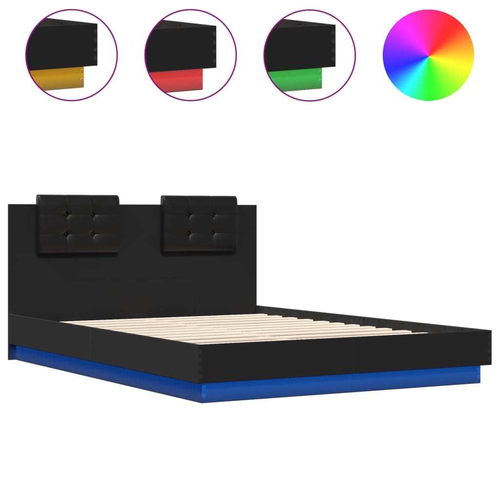 vidaXL Estructura de cama con cabecero y luces LED negro 150x200 cm
