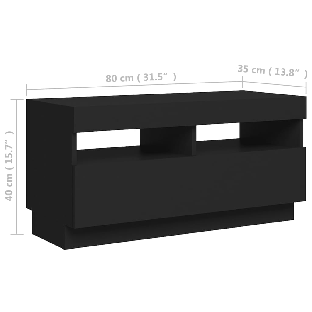 vidaXL Mueble de TV con luces LED negro 80x35x40 cm