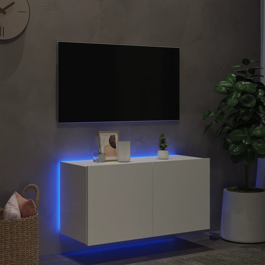 vidaXL Mueble de TV de pared con luces LED blanco 80x35x41 cm