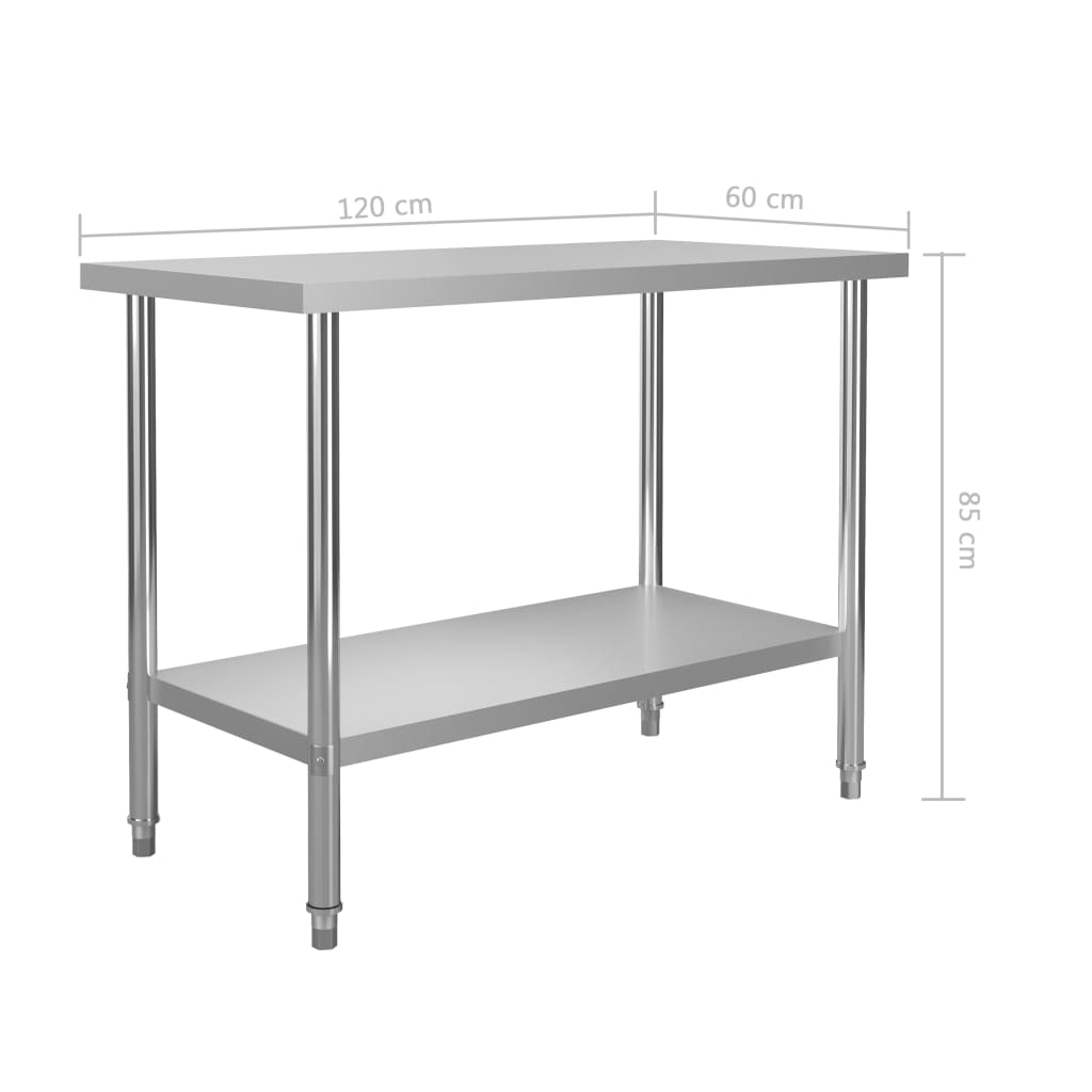 vidaXL Mesa de trabajo de cocina con estante acero inox 120x60x120cm