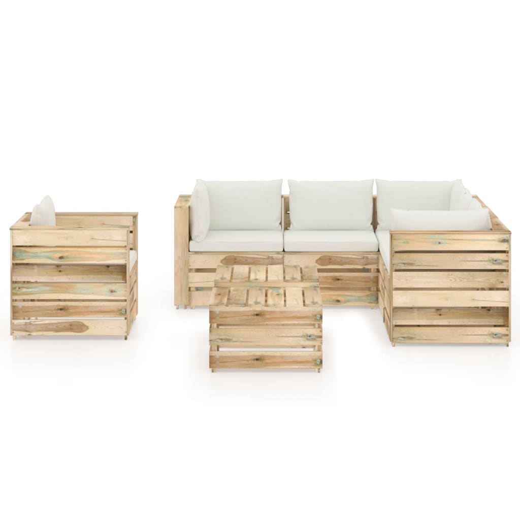 vidaXL Muebles de jardín 8 piezas con cojines madera impregnada verde
