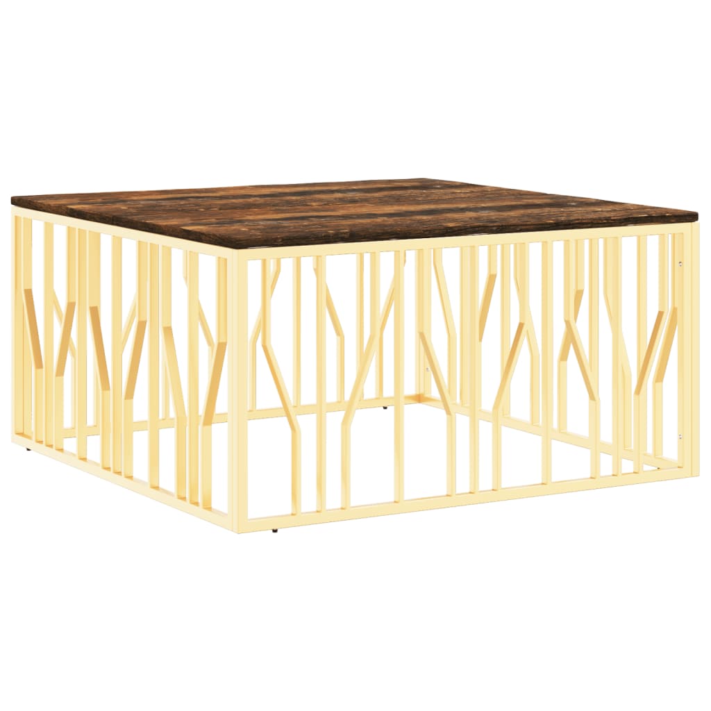 vidaXL Mesa de centro acero inoxidable madera maciza reciclada dorado